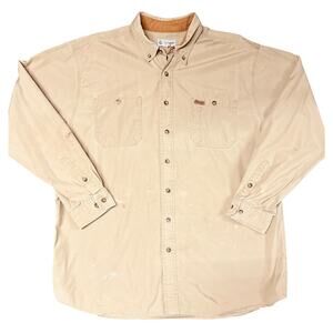 Vintage Carhartt Shirt Mens XL Tall Tan Long Sleeve Button Up Work Shirt